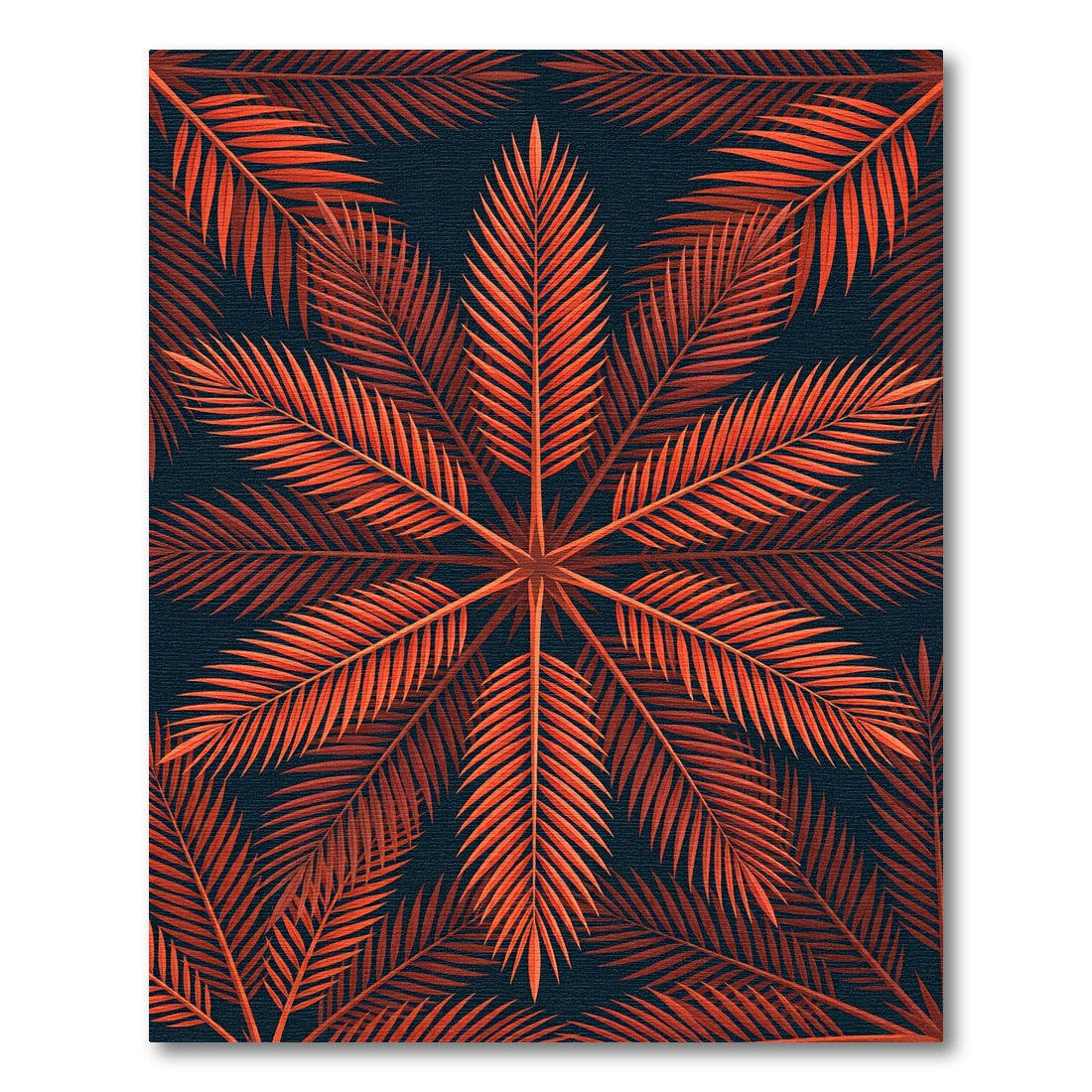 Fiery Orange Palm Leaf Bloom Rug
