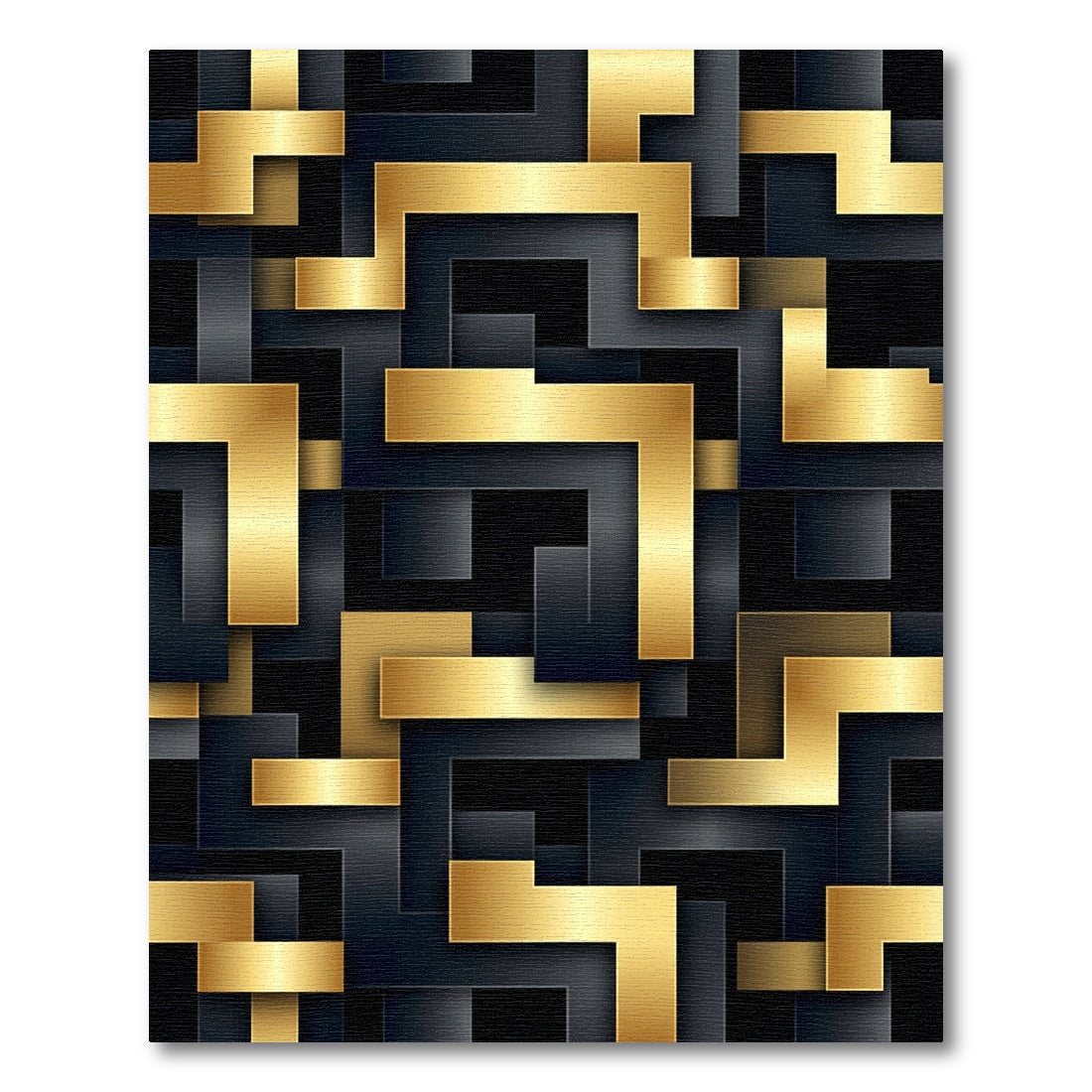 Gold Black Geometric Labyrinth Rug