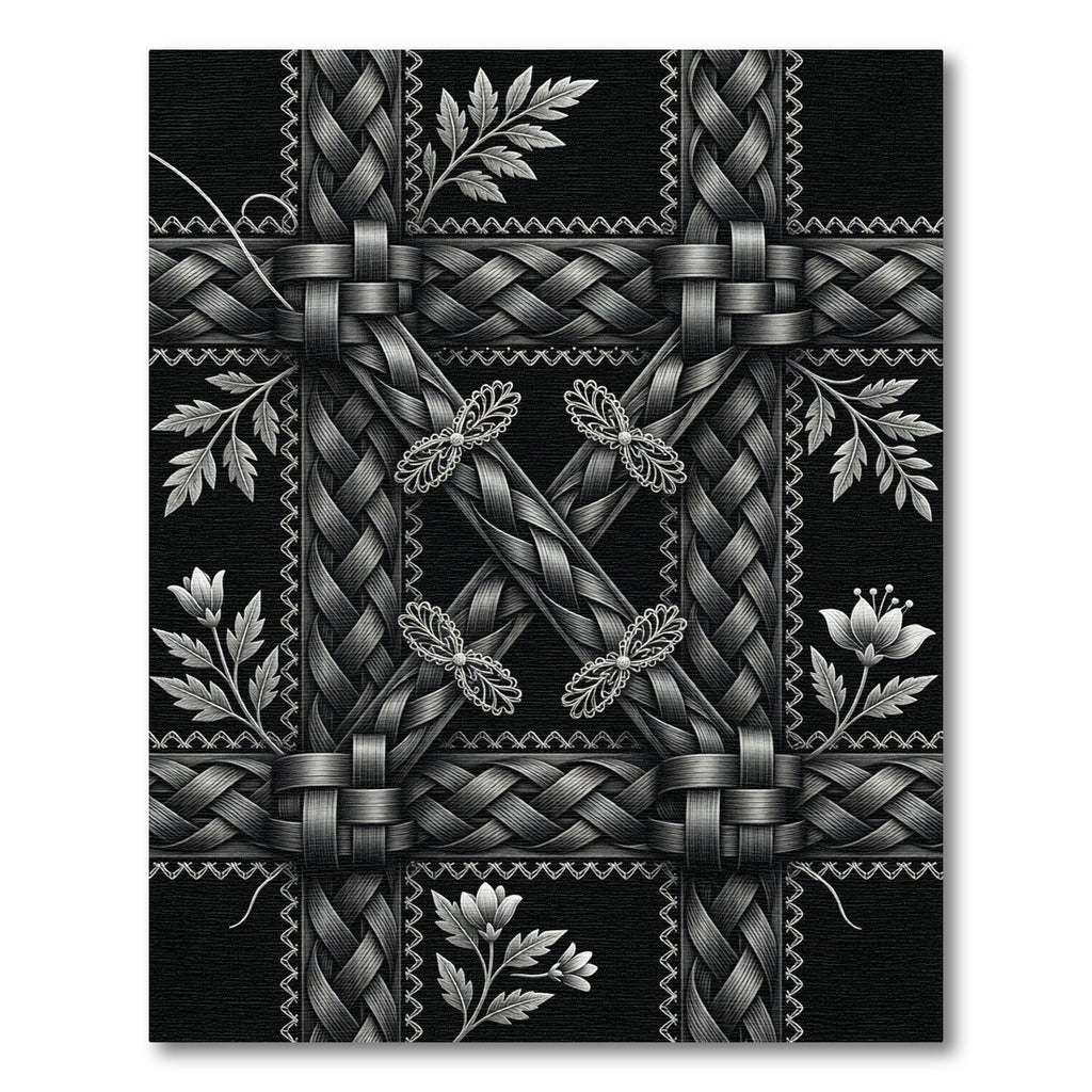 Ornate Black Silver Braided Floral Rug