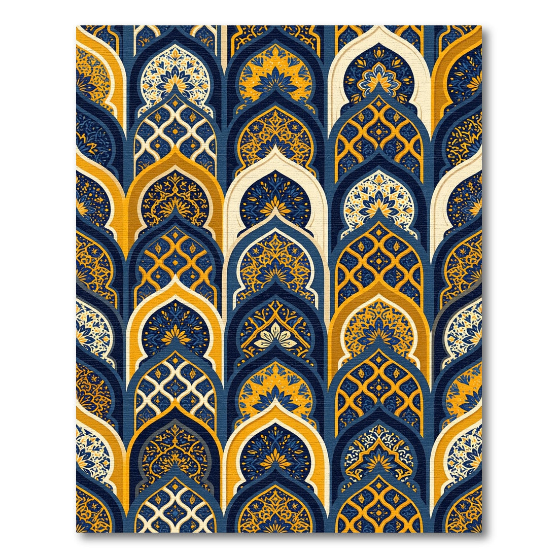 Ornate Golden Arched Midnight Indigo Mosaic Rug