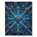 Glowing Neon Circuit Board Fractal Art Rug