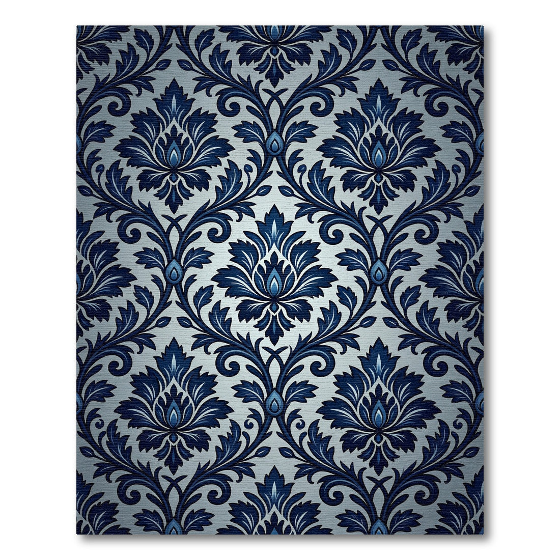 Ornate Royal Blue Damask Floral Rug