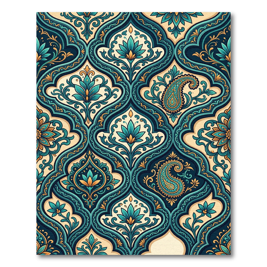 Teal Paisley Floral Damask Medallion Rug