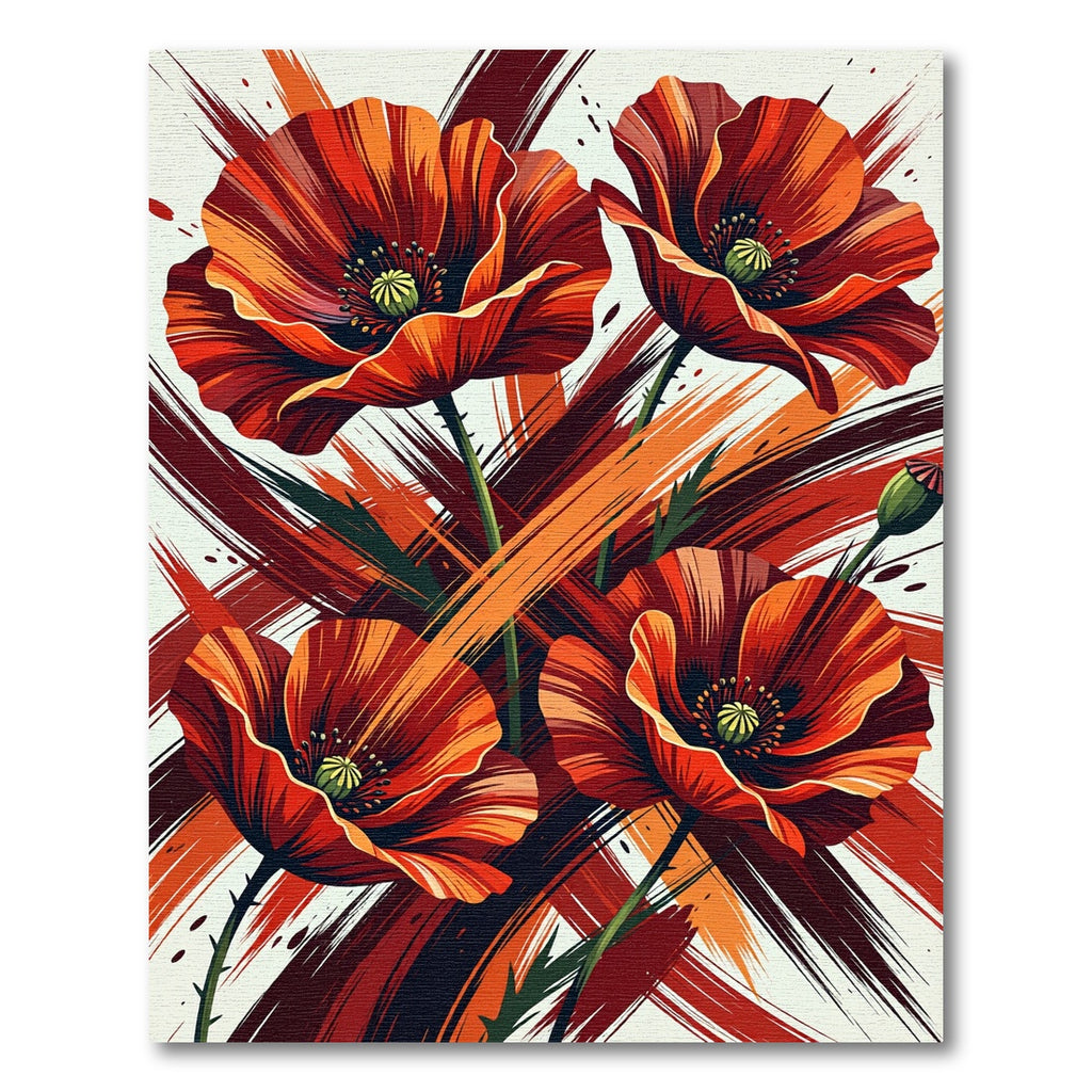 Vibrant Red Floral Abstract Brushstrokes Rug