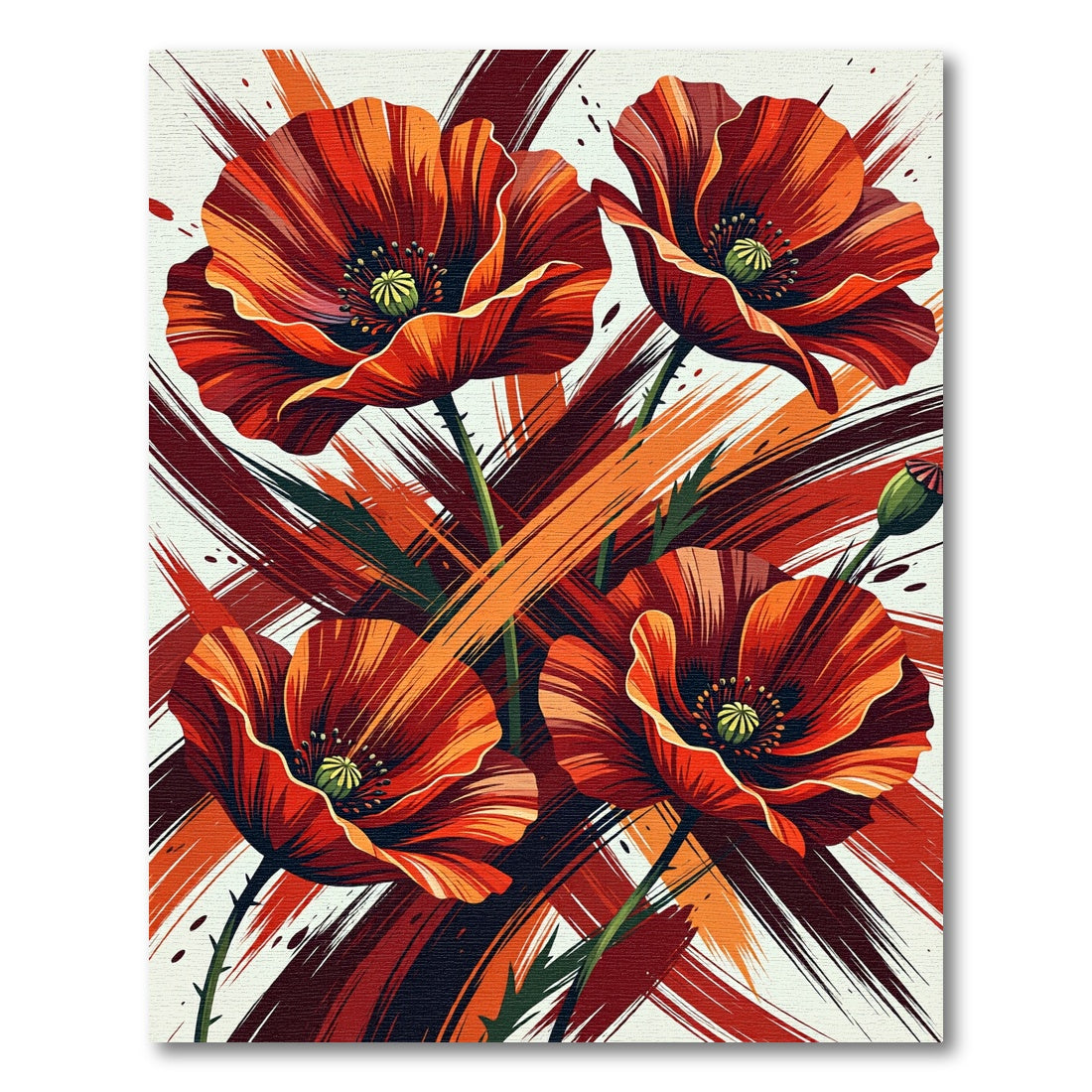 Vibrant Red Floral Abstract Brushstrokes Rug