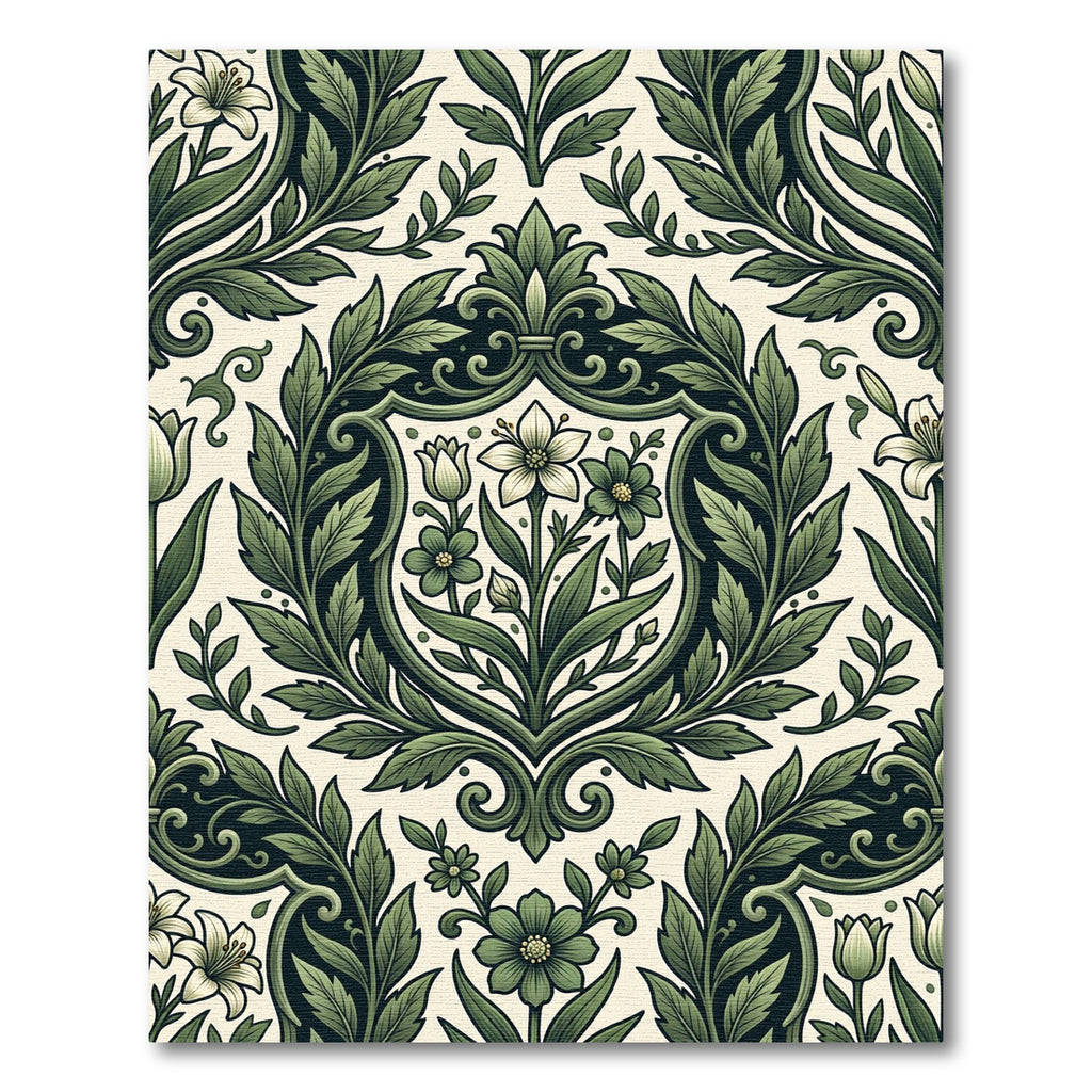 Sage Green Botanical Lily Damask Rug