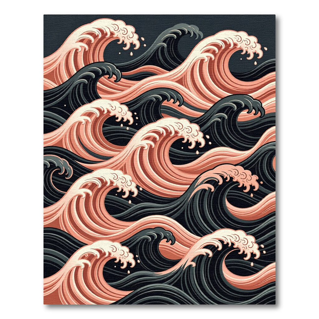 Japanese Pink and Charcoal Wave Flow Rug