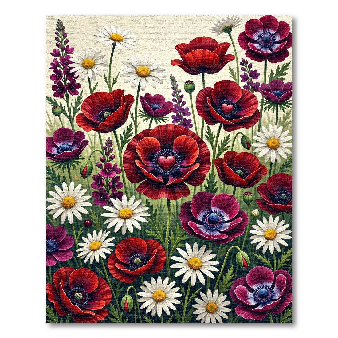 Red Purple Daisy Poppy Garden Rug