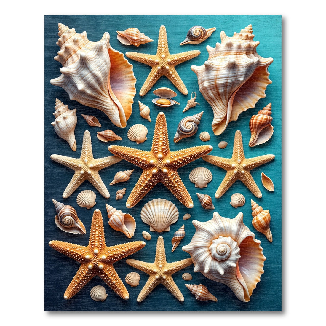 Coastal Seashell and Starfish Marine Motif Rug