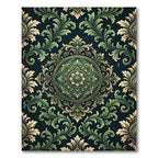 Elegant Emerald Green Baroque Medallion Scroll Rug