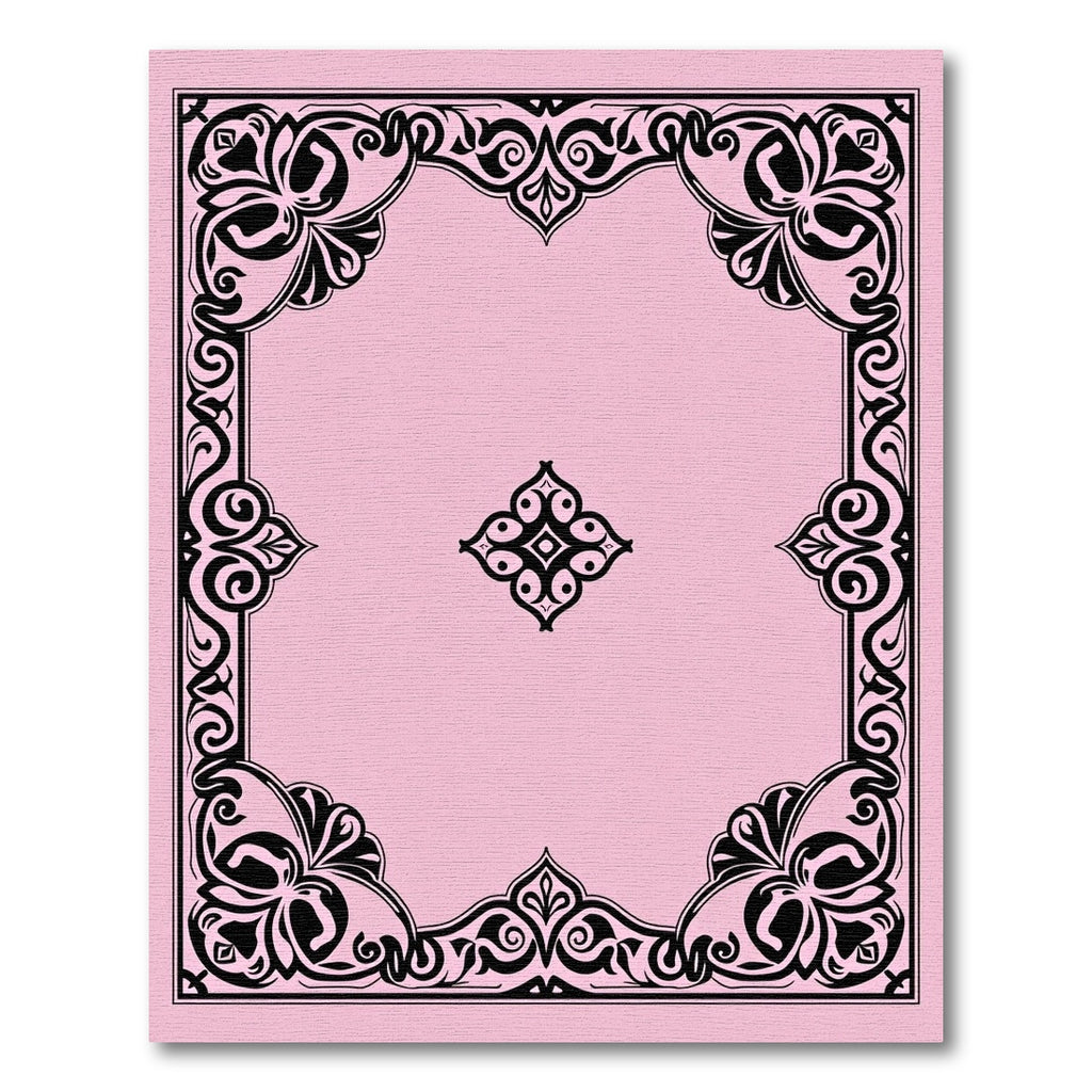 Pink Black Ornate Floral Frame Rug