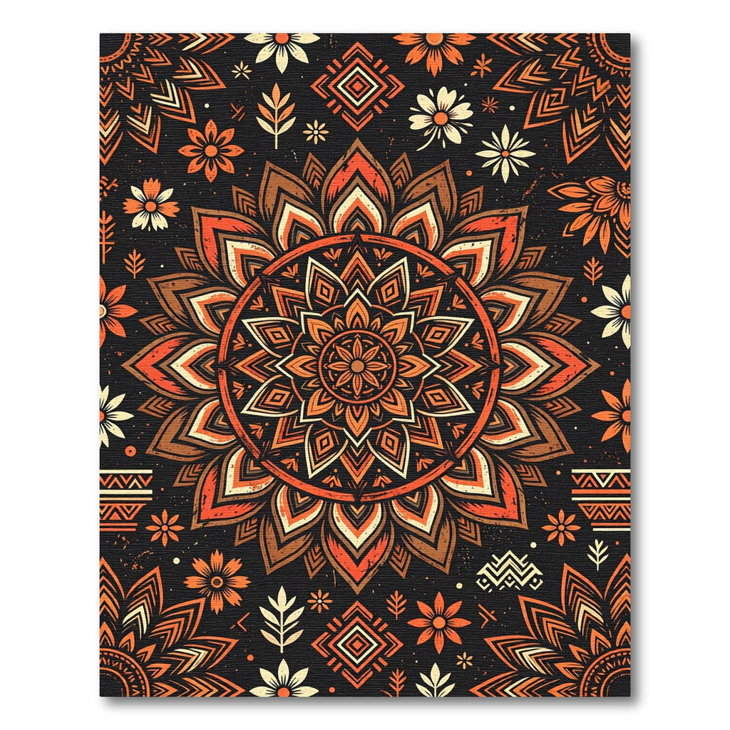 Burnt Orange Mandala Floral Medallion Rug