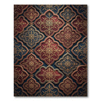 Ornate Crimson and Navy Hexagonal Filigree Rug