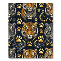 Golden Tiger Heads and Paw Tracks Rug