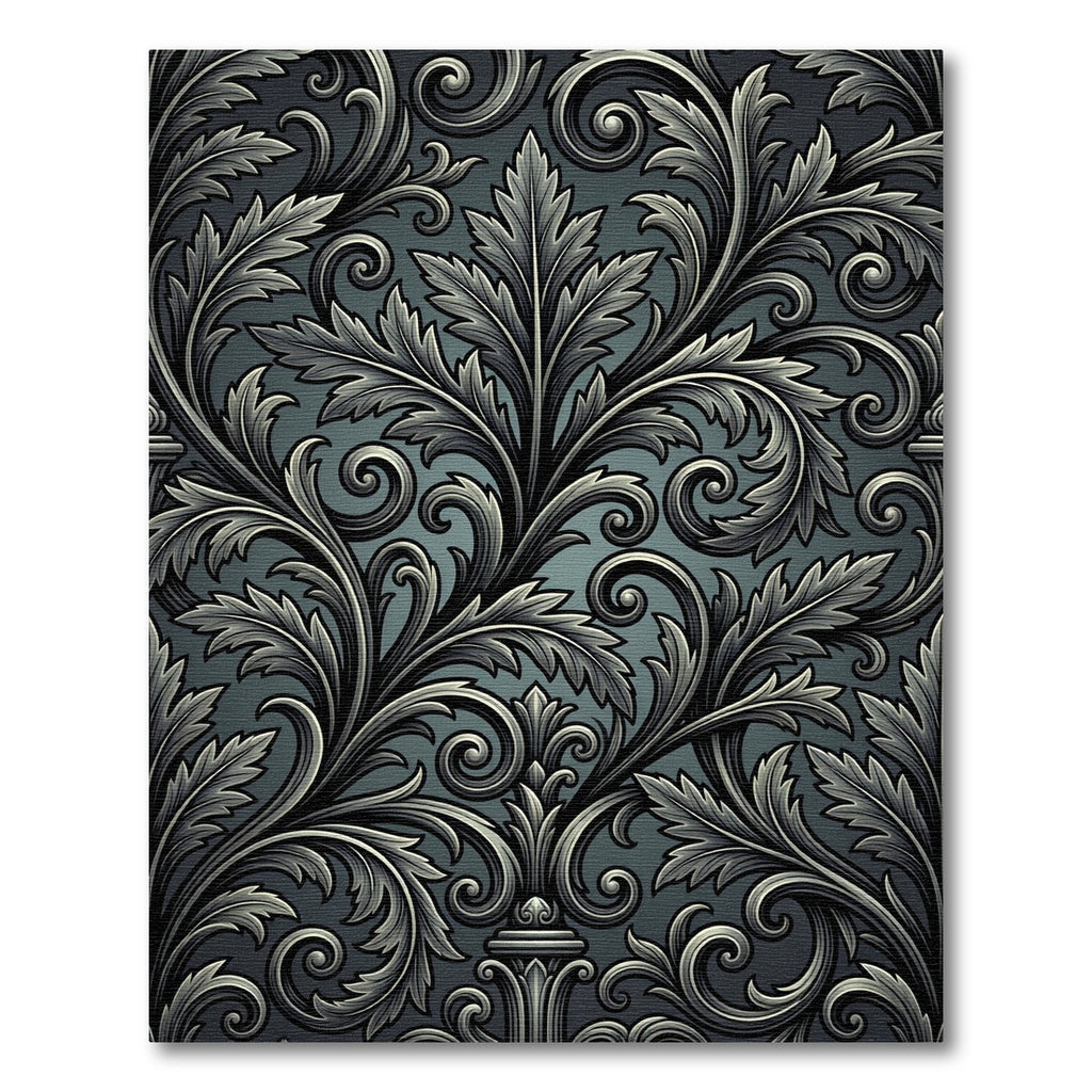 Ornate Dark Teal Acanthus Swirl Rug