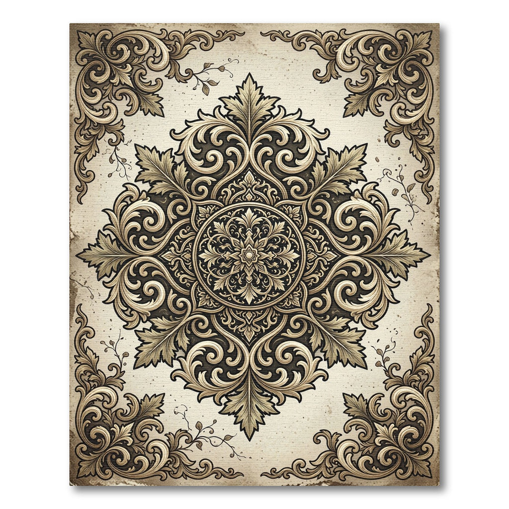 Vintage Ornate Damask Scroll Accent Rug