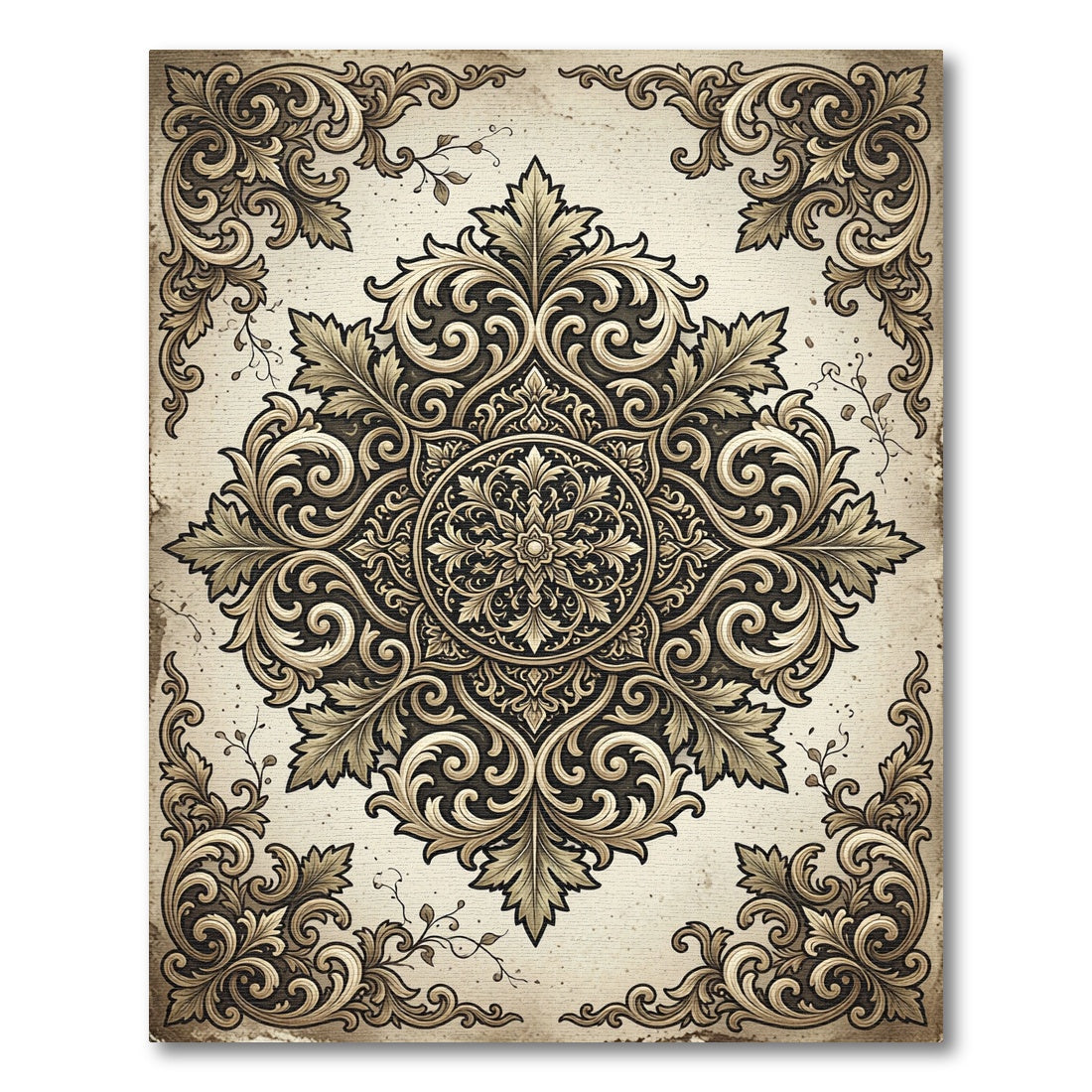 Vintage Ornate Damask Scroll Accent Rug