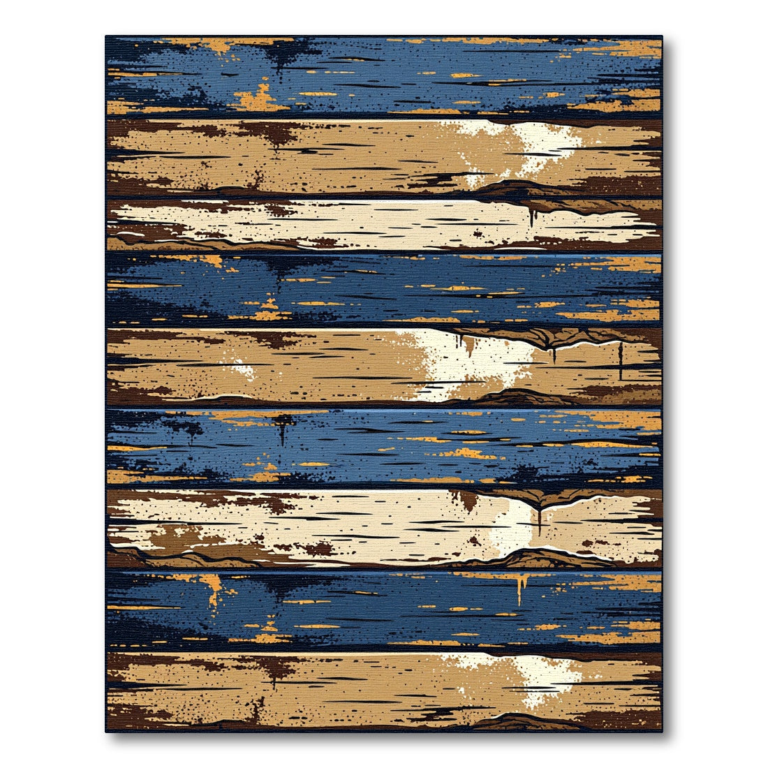 Rustic Distressed Navy and Ochre Planks Rug