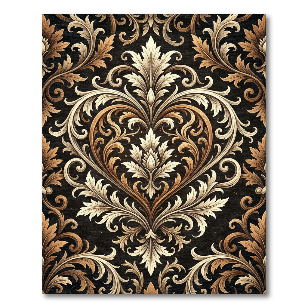 Elegant Gold Baroque Damask Scroll Rug