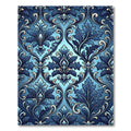 Deep Blue Damask Floral Scroll Rug