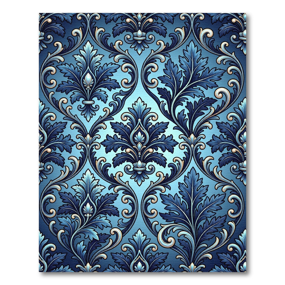 Deep Blue Damask Floral Scroll Rug