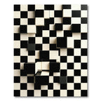Black White Checkerboard Cube Illusion Rug