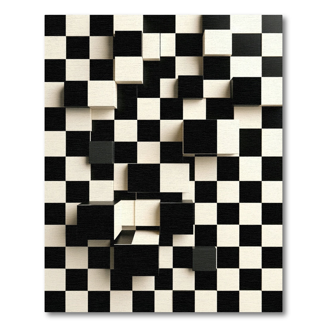 Black White Checkerboard Cube Illusion Rug