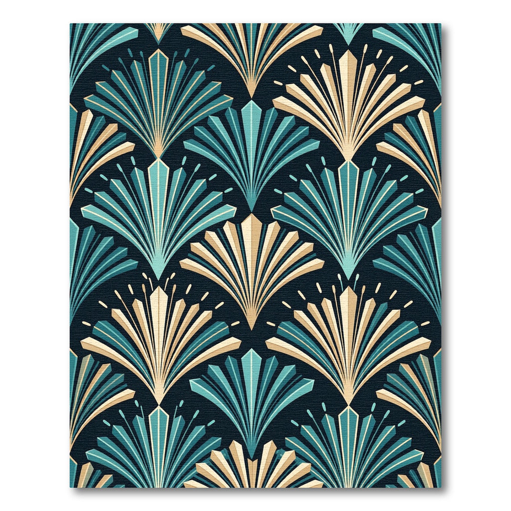 Art Deco Teal Gold Fan Scatter Rug