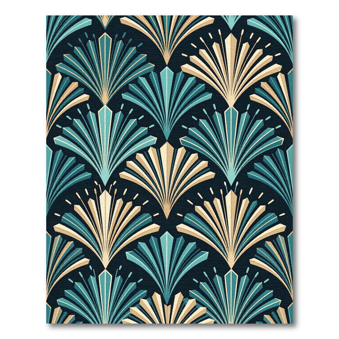 Art Deco Teal Gold Fan Scatter Rug