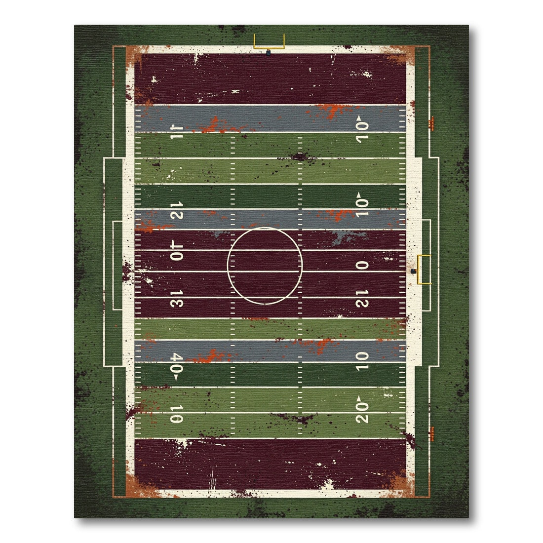 Weathered Gridiron Distressed Football Field Rug