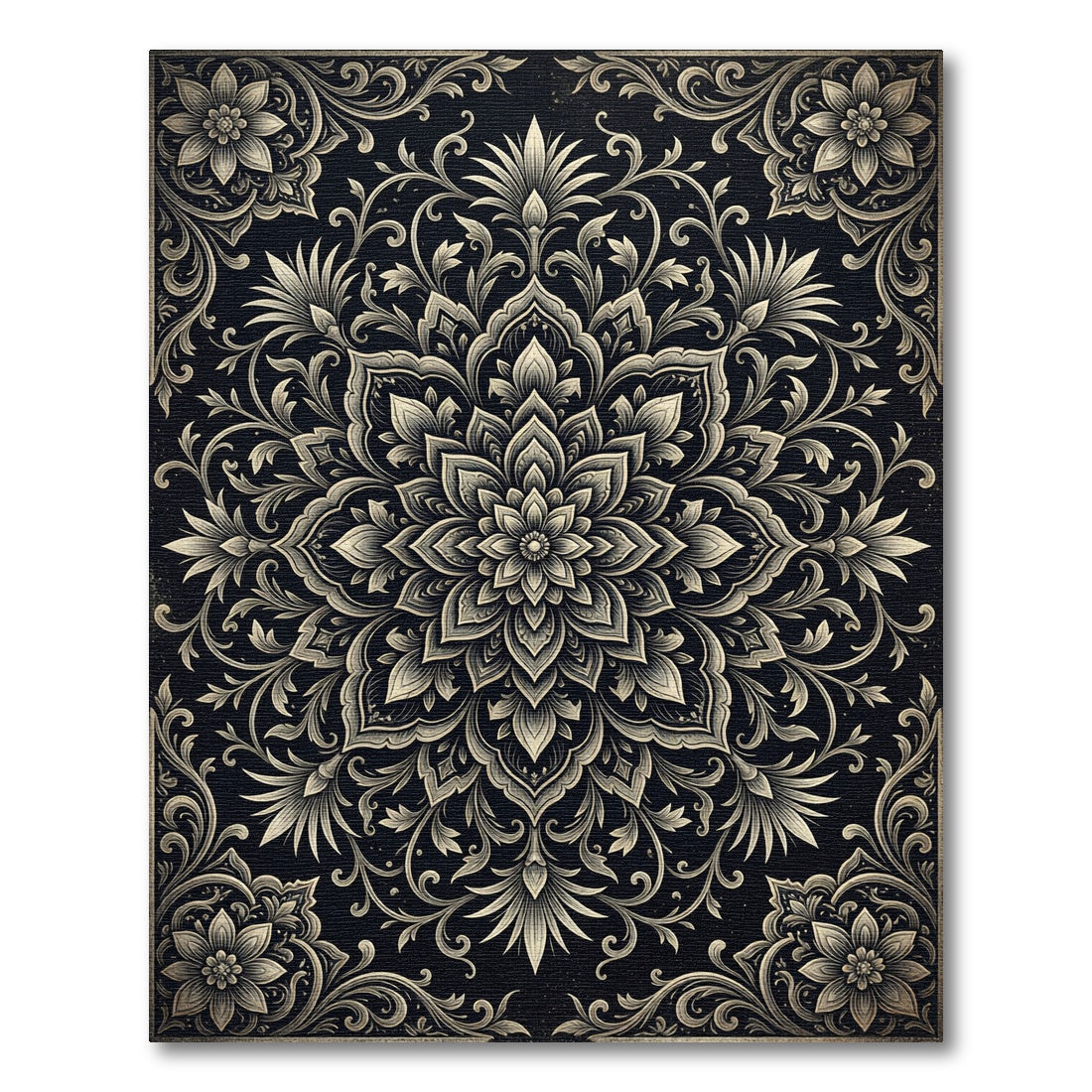 Elegant Charcoal Floral Ornate Medallion Rug