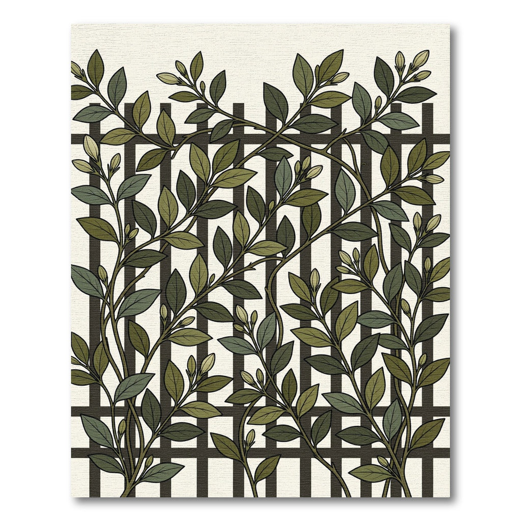 Botanical Green Leaf Trellis Grid Rug