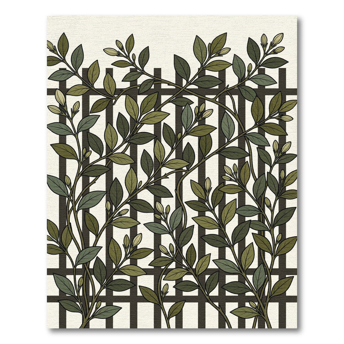 Botanical Green Leaf Trellis Grid Rug