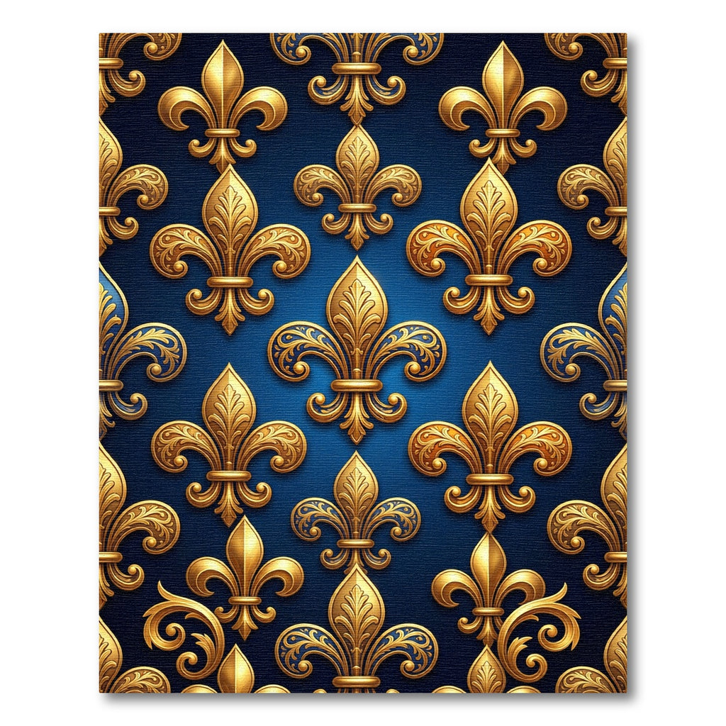 Royal Blue Gold Fleur de Lis Rug