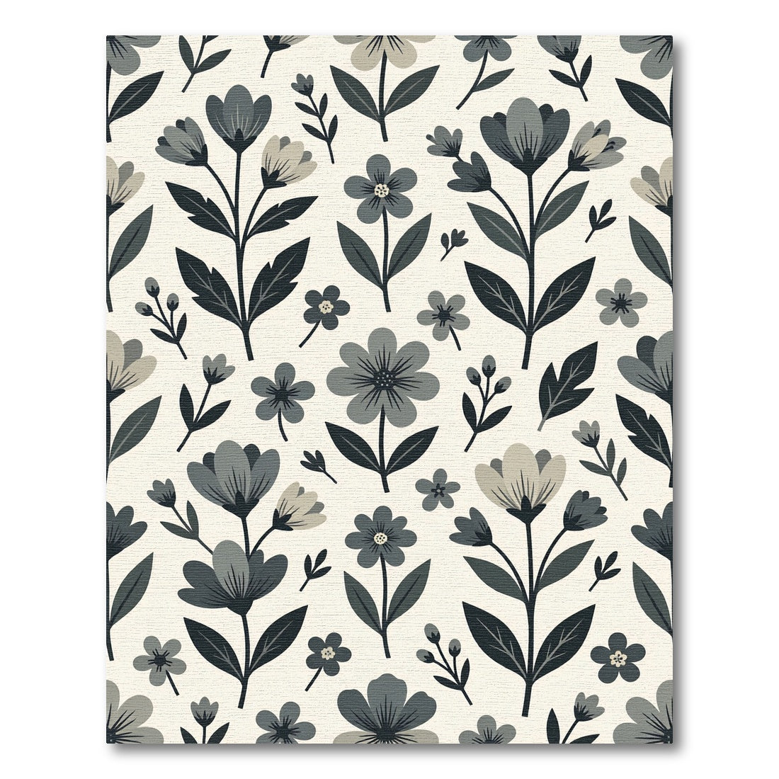 Minimalist Monochrome Botanical Floral Area Rug