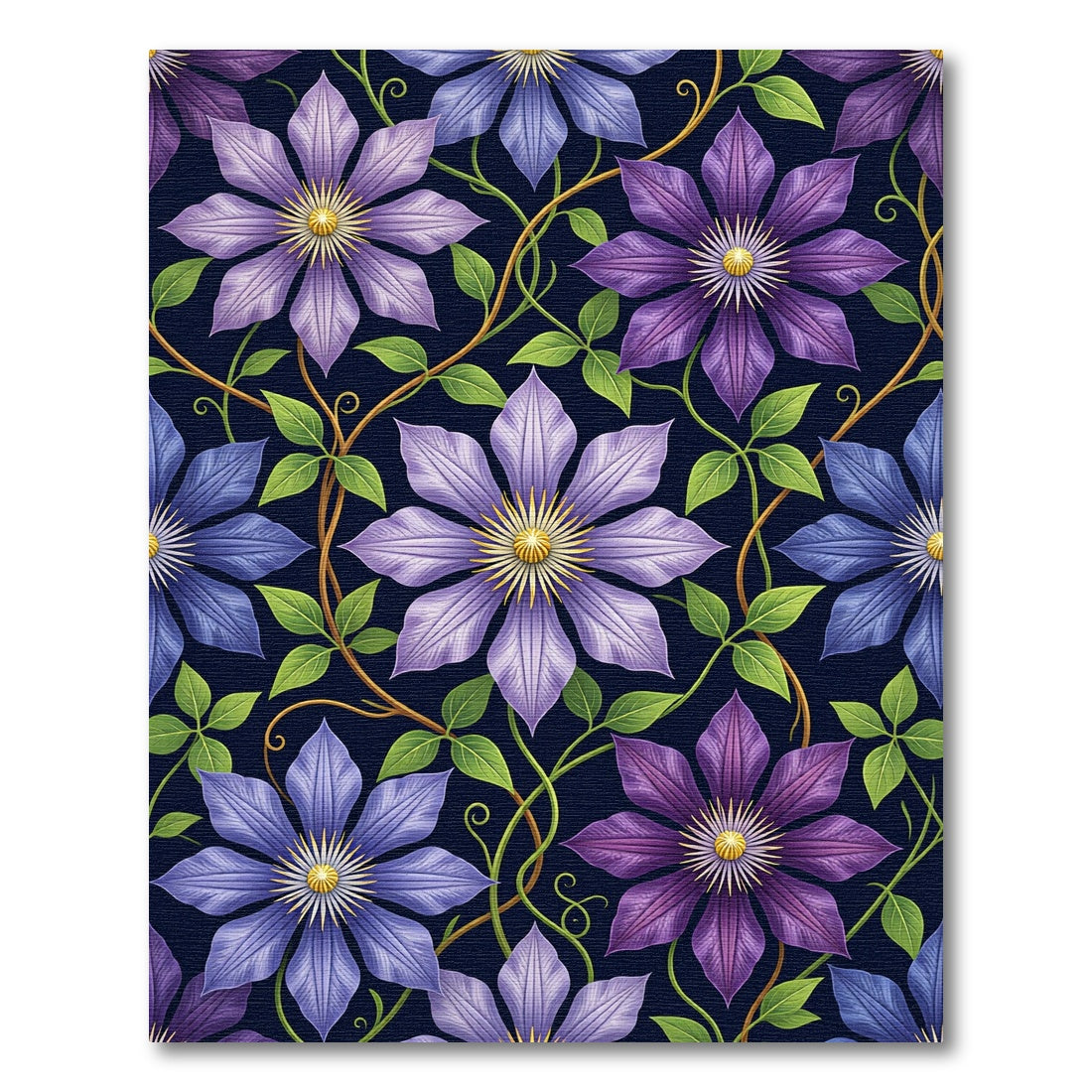 Lush Purple Clematis Botanical Vine Rug