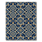 Ornate Navy Gold Geometric Tile Rug