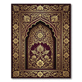 Elegant Golden Filigree Damask Burgundy Rug