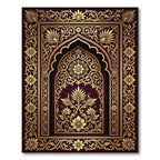 Elegant Golden Filigree Damask Burgundy Rug