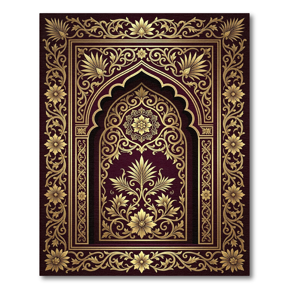 Elegant Golden Filigree Damask Burgundy Rug