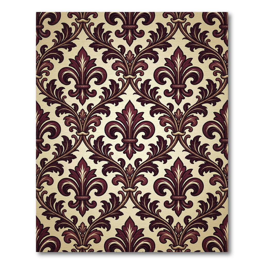 Rich Burgundy Fleur-de-lis Damask Rug