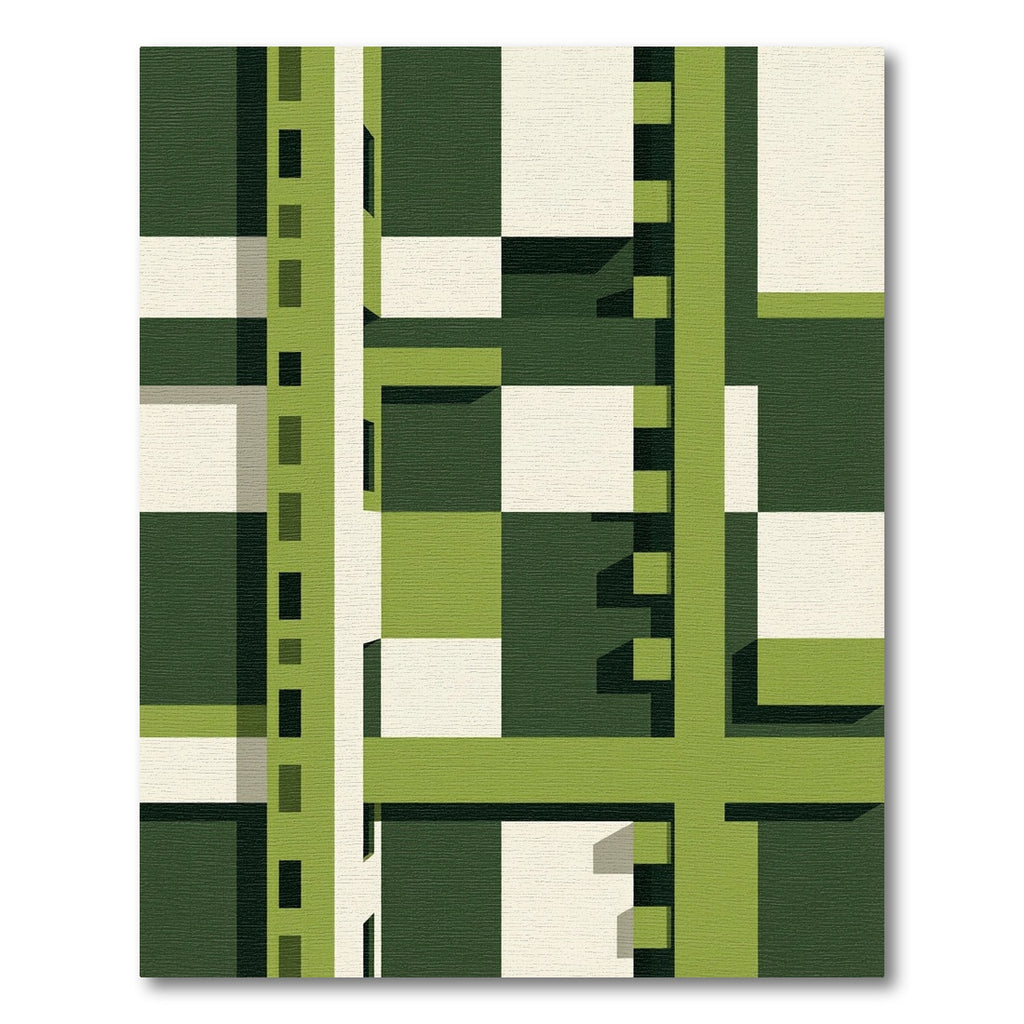 Modern Geometric Olive and Cream Grid Rug