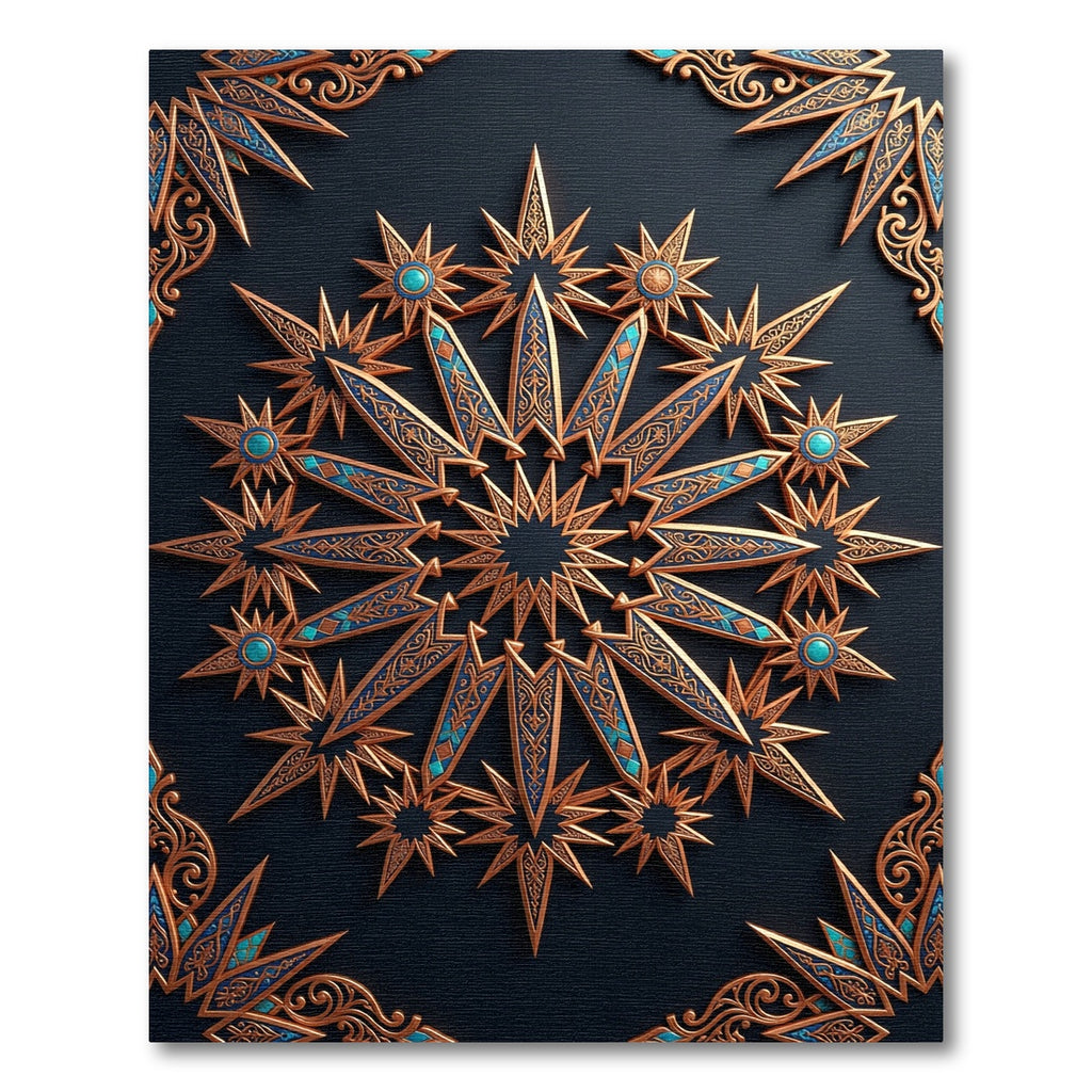 Celestial Gold Blue Starburst Medallion Rug