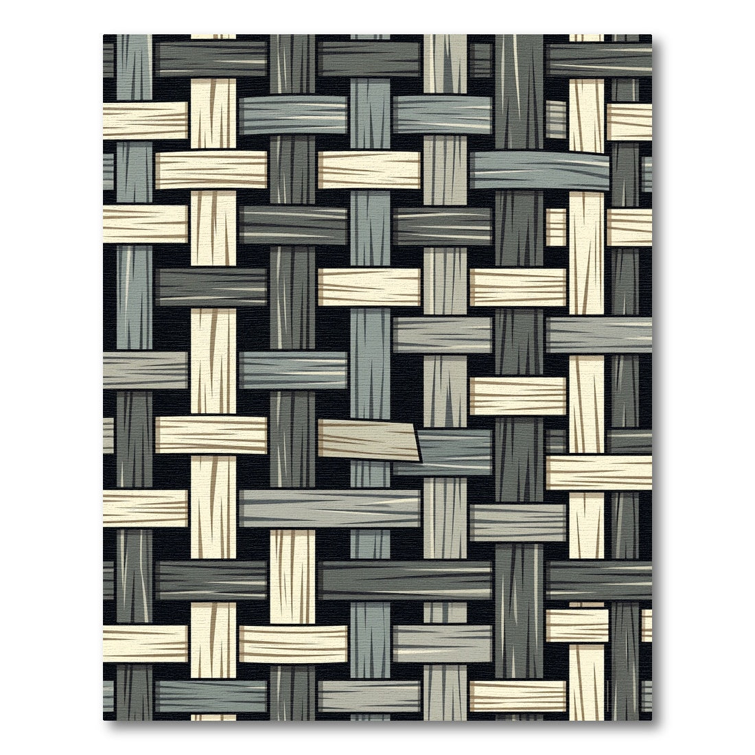 Woven Natural Wood Texture Grid Rug