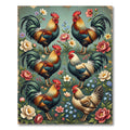 Vintage Rooster and Floral Foliage Illustration Rug