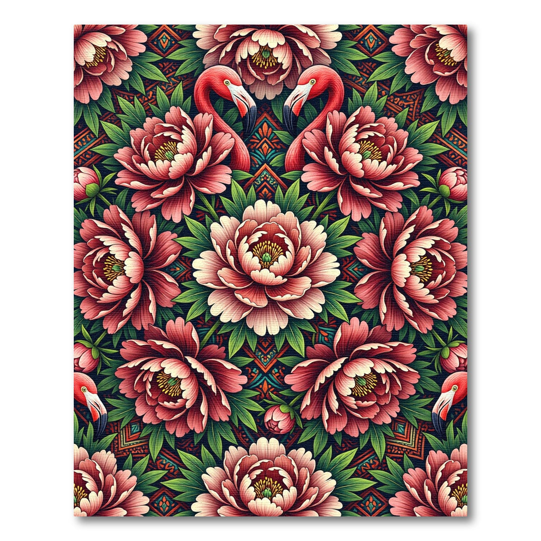 Flamingo Floral Peony Symmetry Art Rug