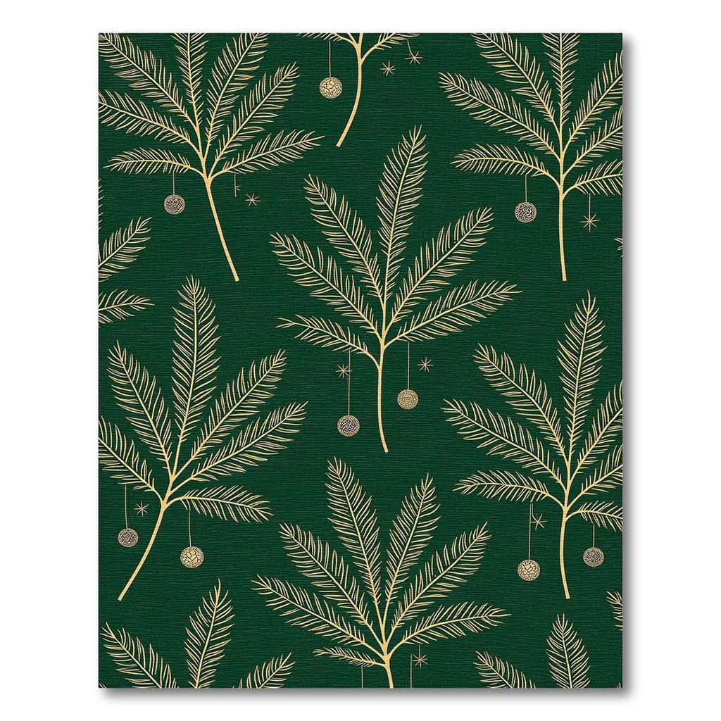 Golden Pine Needle Ornaments Dark Green Rug