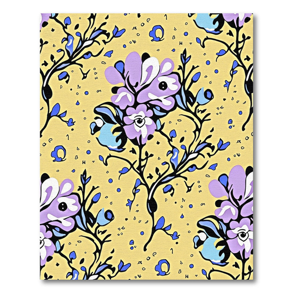 Lavender Lilac Floral Vine Yellow Rug
