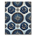 Navy Nautical Compass and Rose Floral Rug