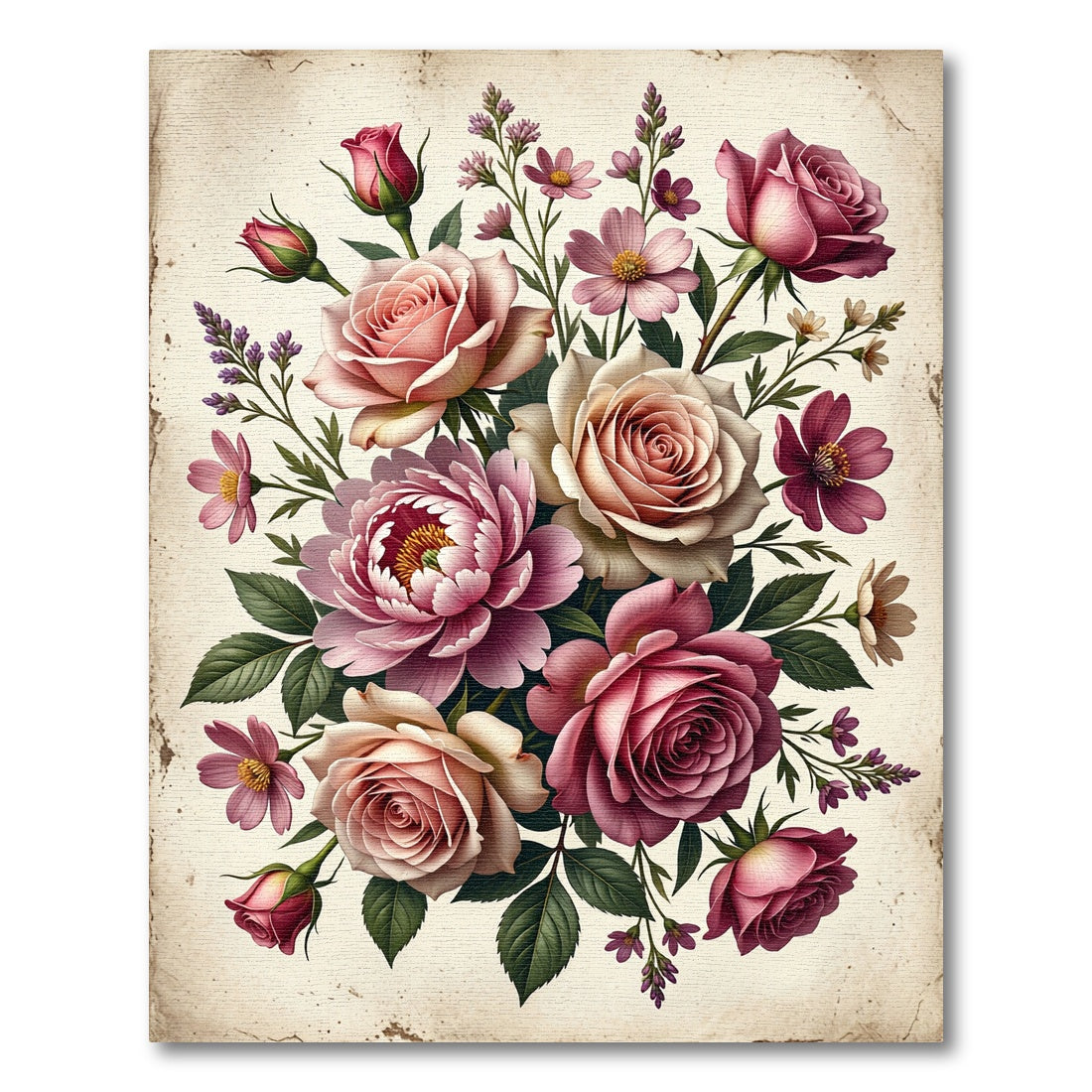 Vintage Pink Rose Floral Arrangement Rug